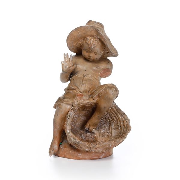 Plasticatore del XIX-XX secolo Bambino con canestro