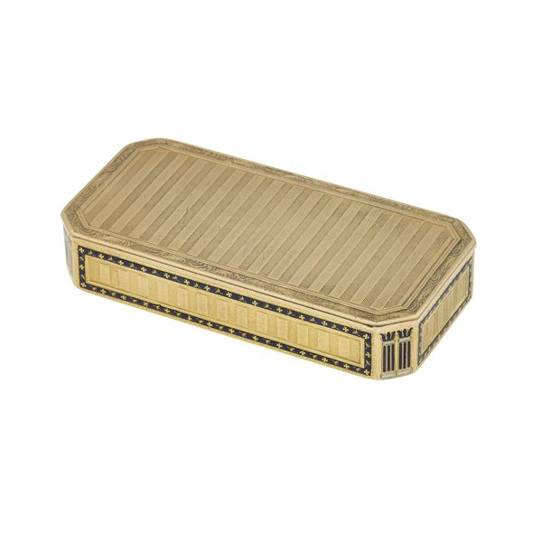 Enamel and low-karat gold box. Unidentified hallmarks