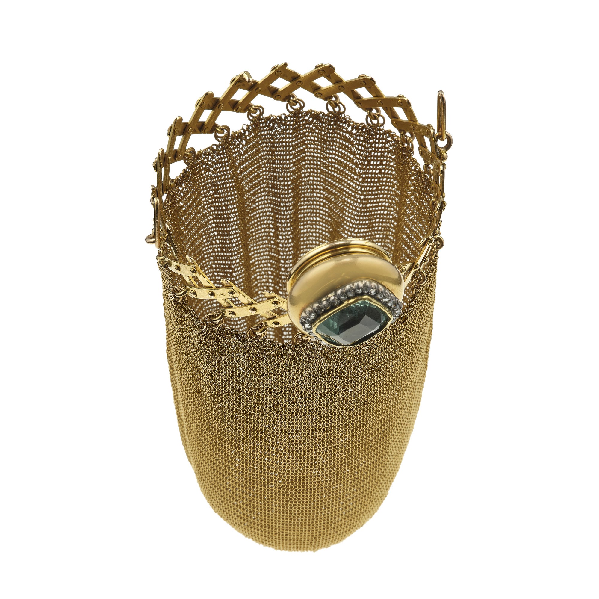Borsetta in Maglia con Berillo Verde e Rosette di Diamante