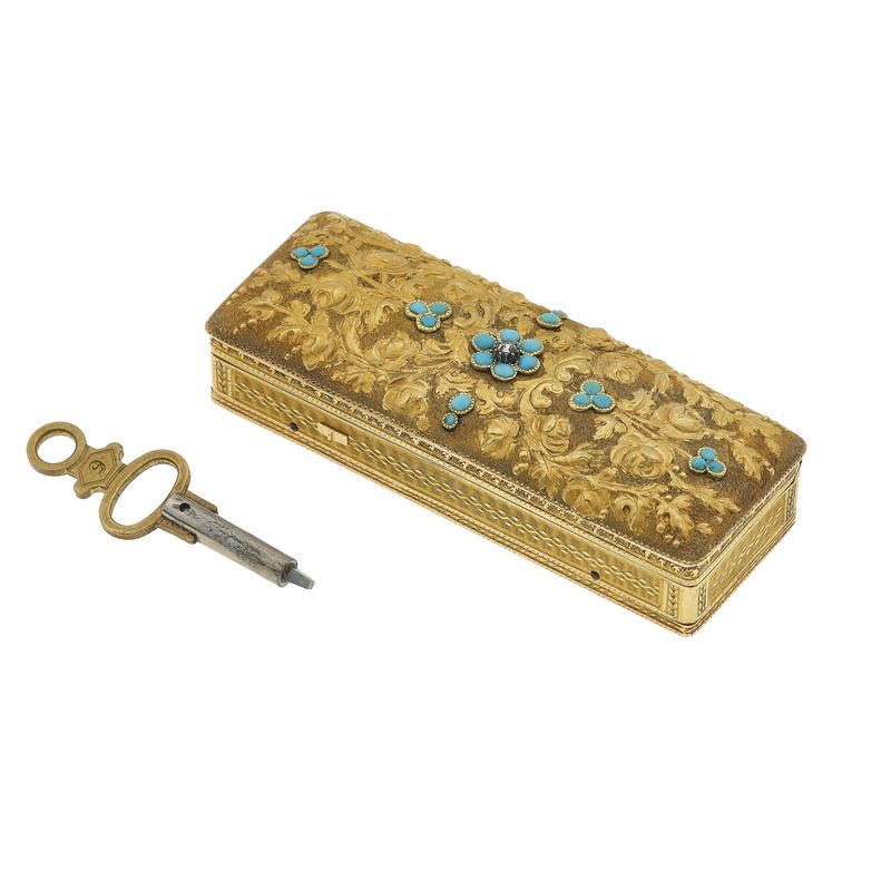 Diamond, turquoise and gold musical box. Numbered 482  - Auction Fine Jewellery - Cambi Casa d'Aste