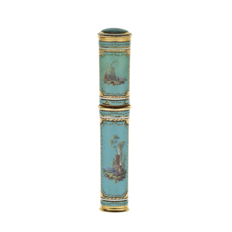 Enamel and low-karat gold etui. Small damage. French hallmarks  - Auction Fine Jewellery - Cambi Casa d'Aste