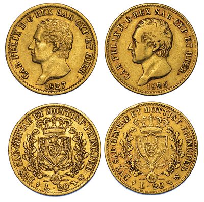 Carlo Felice di Savoia, 1821-1831. Lotto di Due Monete.