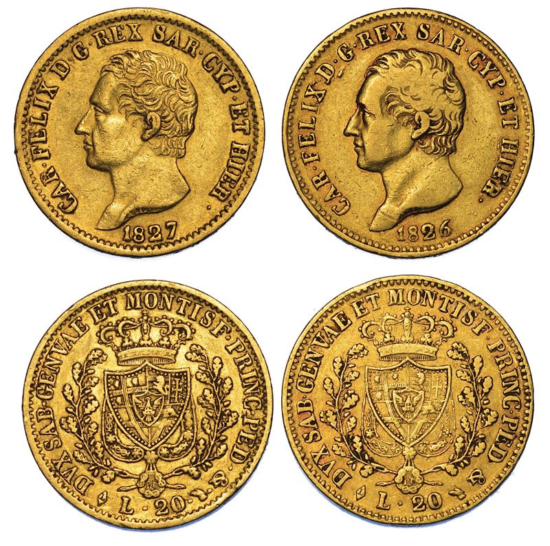 CARLO FELICE DI SAVOIA, 1821-1831. Lotto di due monete.  - Auction Numismatics - I - Cambi Casa d'Aste