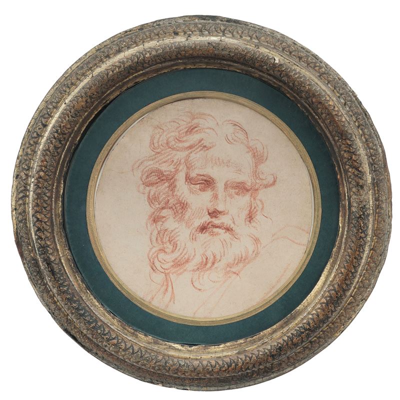 Girolamo Francesco Mazzola detto il Parmigianino : Testa maschile  - matita rossa su carta - Asta Dipinti Antichi - I - Cambi Casa d'Aste