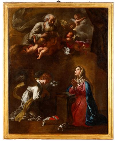 Scuola del XVII secolo, Annunciazione con Dio Padre, olio su tela
