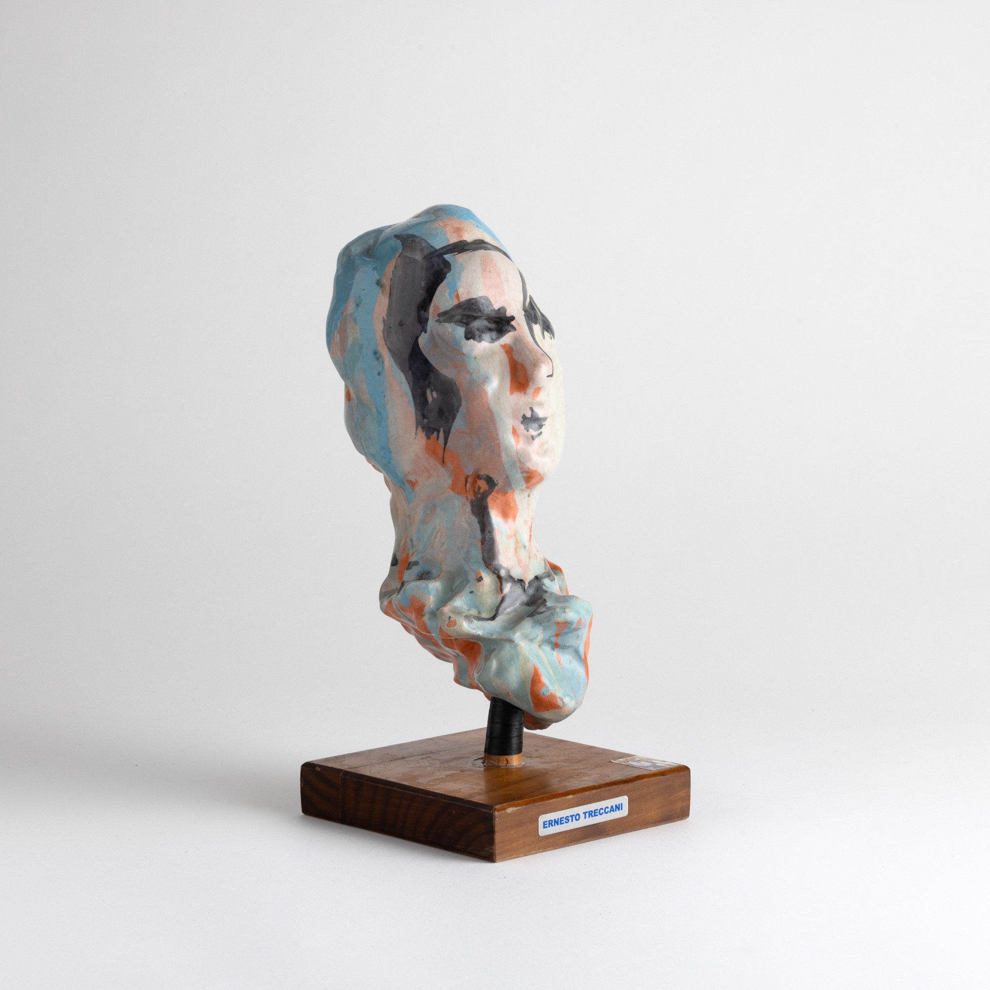 Ernesto Treccani - Senza titolo (Testina), scultura in ceramica su base in legno