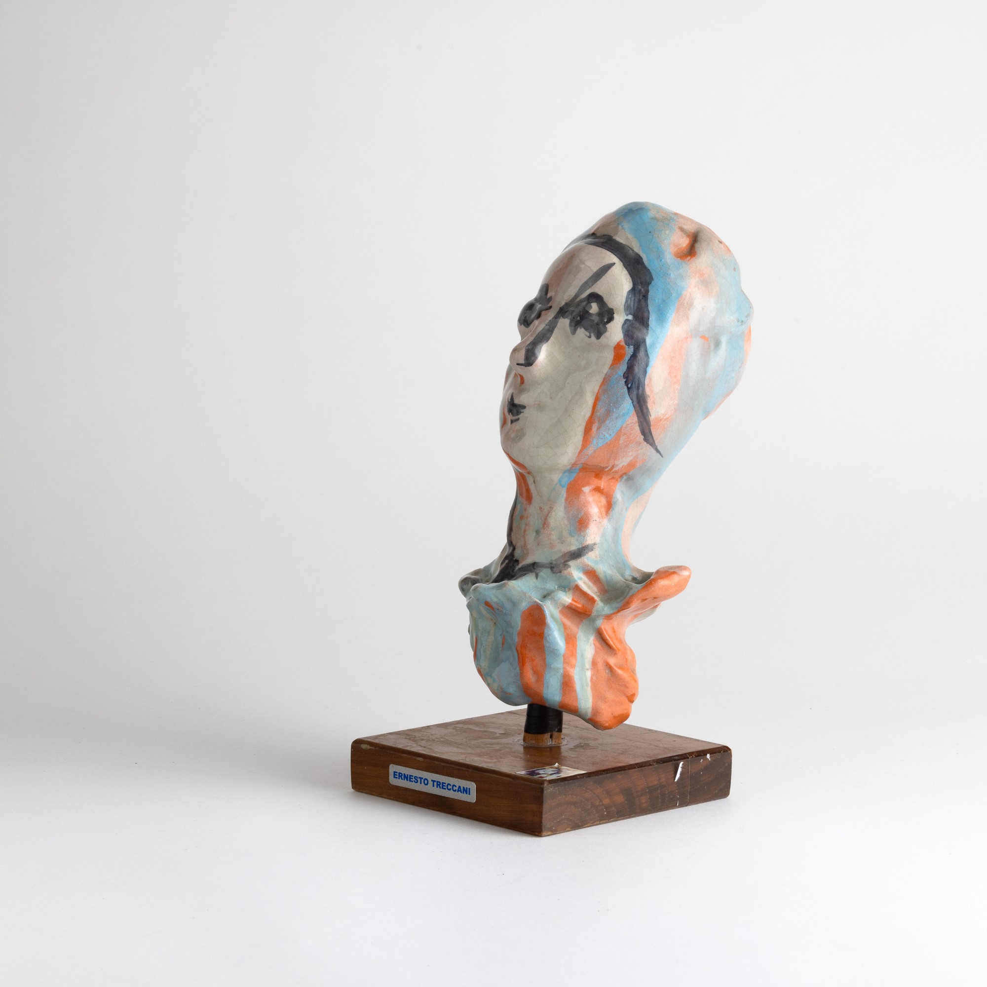 Ernesto Treccani - Senza titolo (Testina), scultura in ceramica su base in legno