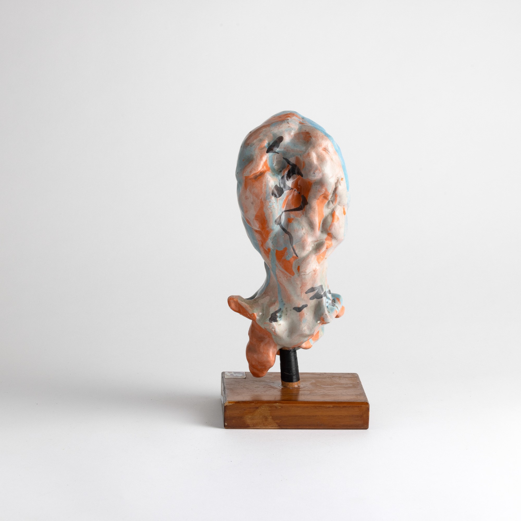 Ernesto Treccani - Senza titolo (Testina), scultura in ceramica su base in legno