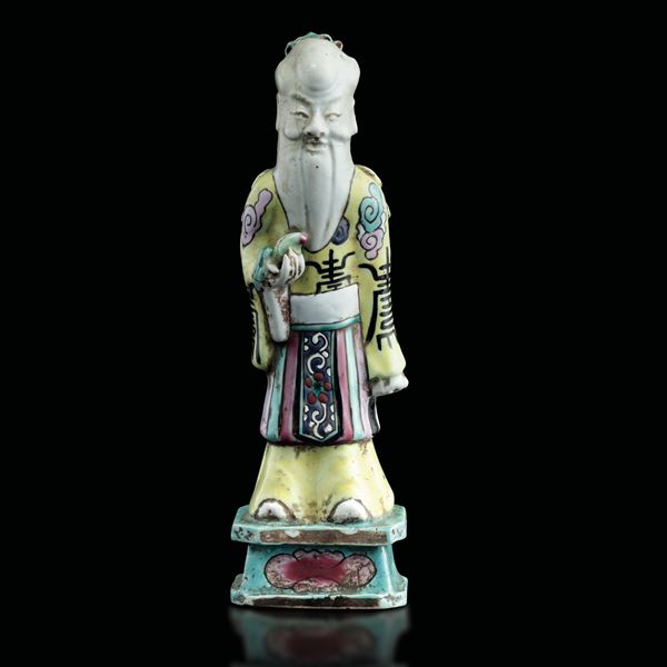 Figura di saggio in porcellana Famiglia Rosa, Cina, Dinastia Qing, epoca Qianlong (1736-1796)
