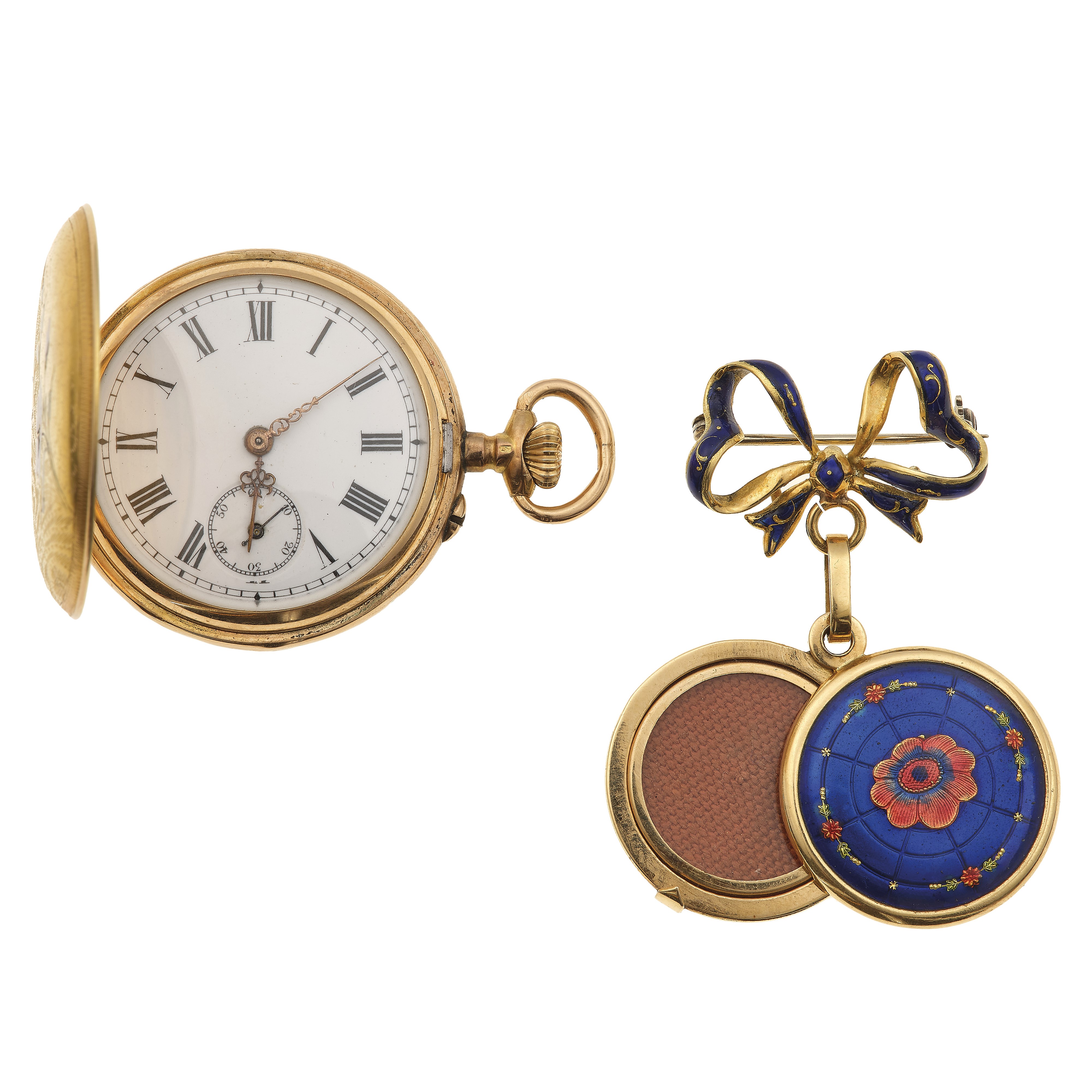 Lotto Composto da un Orologio da Tasca Monachina ed una Spilla Porta Ritratto con Smalti Policrom...