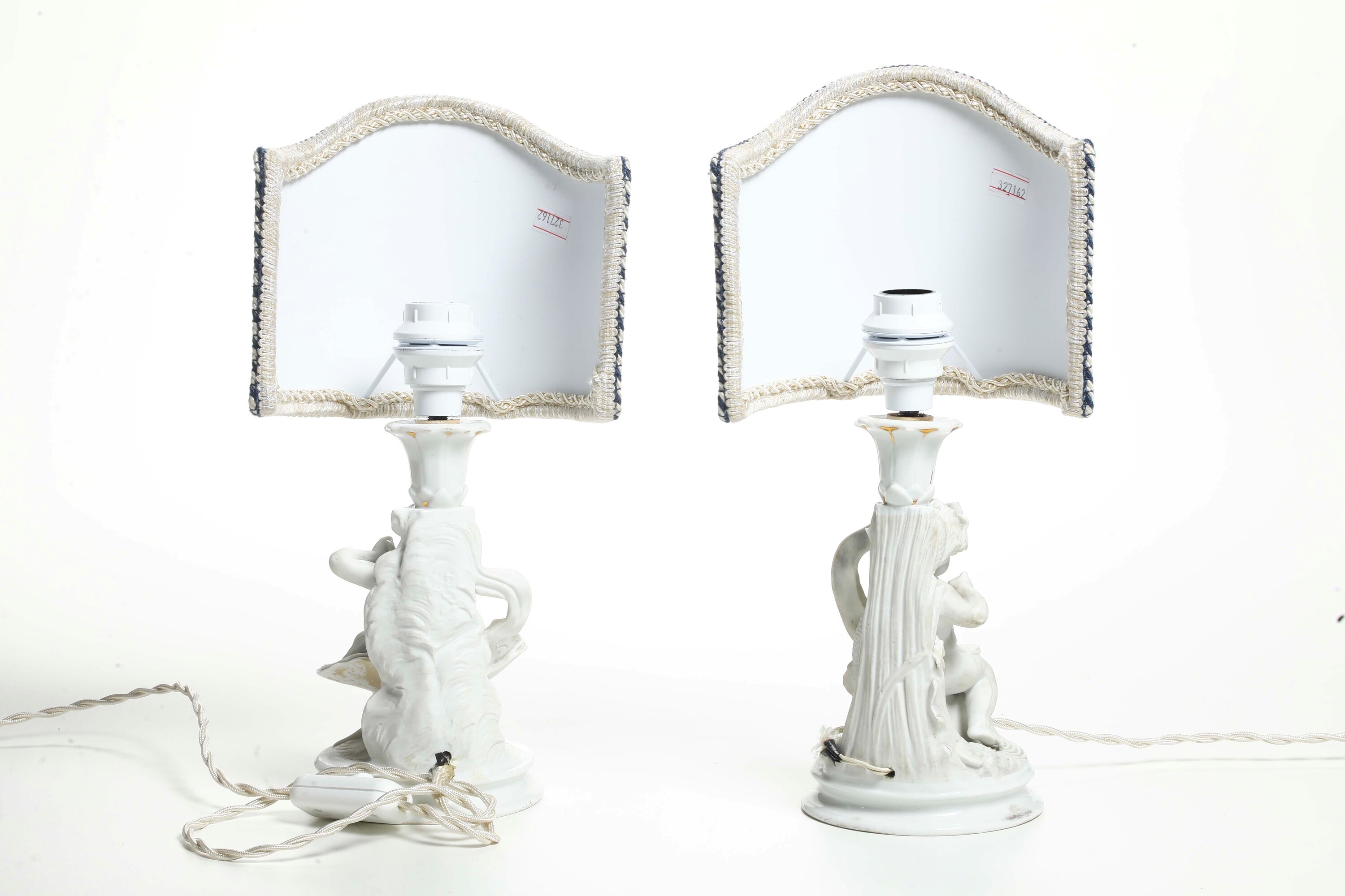 S&S, Candelieri montati a lampada in porcellana biscuit, inizio XX secolo