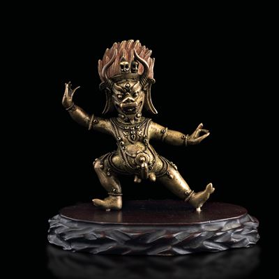 Figura Scolpita in Bronzo Raffigurante Yamantaka con Tracce di Policromia, Tibet, XVIII Secolo
