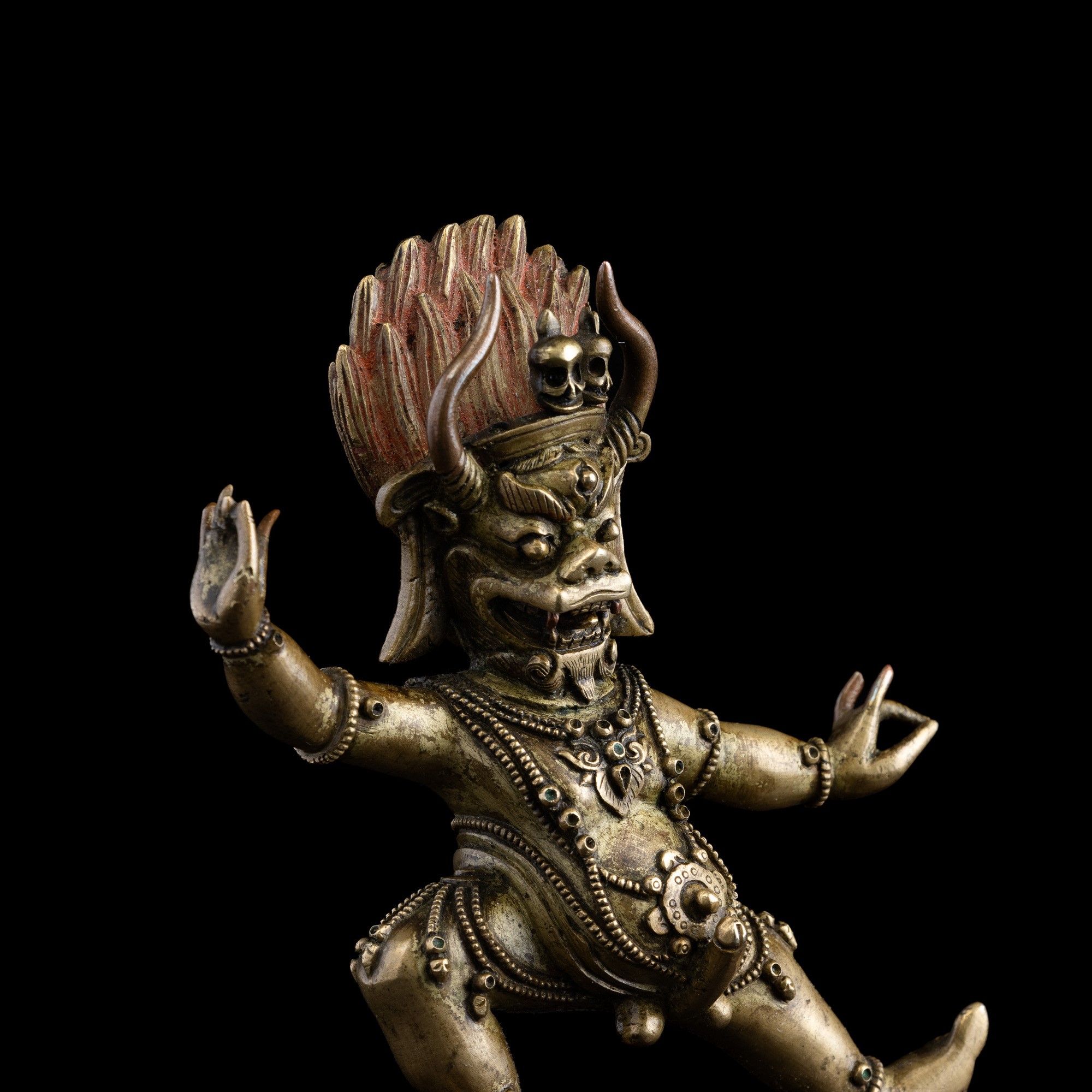 Figura Scolpita in Bronzo Raffigurante Yamantaka con Tracce di Policromia, Tibet, XVIII Secolo