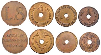 Eritrea e Somalia Italiana. Lotto di Quattro Buoni e una Medaglia.