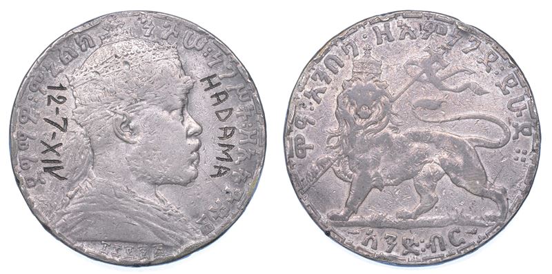 AFRICA ORIENTALE ITALIANA. Birr 1895 di Menelik II con incisione.  - Asta Numismatica - I - Cambi Casa d'Aste