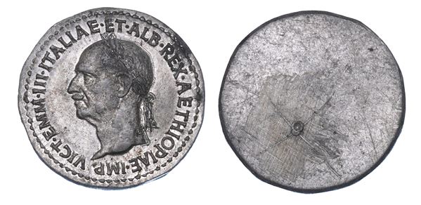 REGNO D’ITALIA. VITTORIO EMANUELE III DI SAVOIA, 1900-1946. Progetto uniface col titolo di Re d’Italia e Albania e Imperatore d’Etiopia.