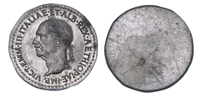 REGNO D’ITALIA. VITTORIO EMANUELE III DI SAVOIA, 1900-1946. Progetto uniface col titolo di Re d’Italia e Albania e Imperatore d’Etiopia.  - Auction Numismatics - I - Cambi Casa d'Aste