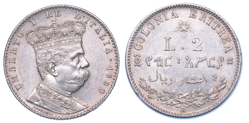 REGNO D'ITALIA. COLONIA ERITREA. UMBERTO I DI SAVOIA, 1890-1896. 2 Lire 1890.  - Auction Numismatics - I - Cambi Casa d'Aste