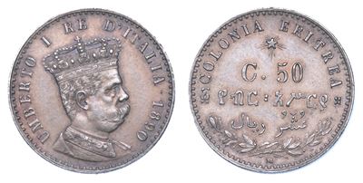 Colonia Eritrea. Umberto i di Savoia, 1890-1896. 50 Centesimi 1890.