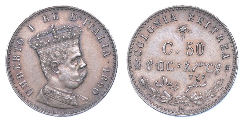 COLONIA ERITREA. UMBERTO I DI SAVOIA, 1890-1896. 50 Centesimi 1890.  - Auction Numismatics - I - Cambi Casa d'Aste