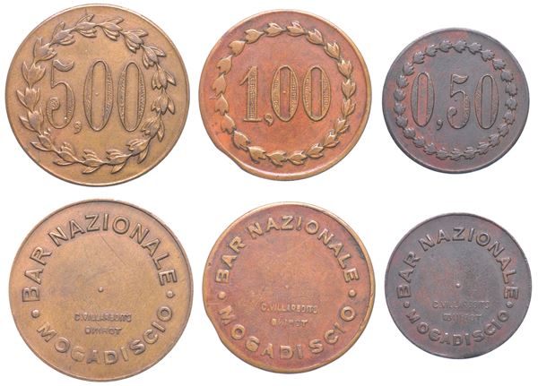 SOMALIA ITALIANA - BAR NAZIONALE MOGADISCIO. Lotto di tre gettoni.