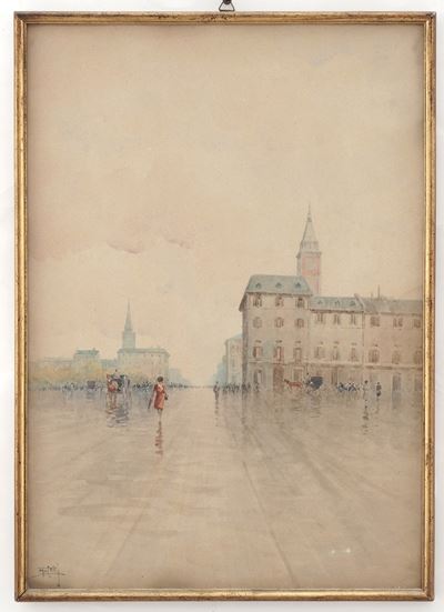 Paesaggio urbano, acquarello su carta