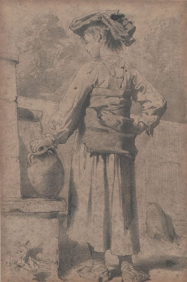 Scuola del XIX secolo Figura di popolana alla fontana