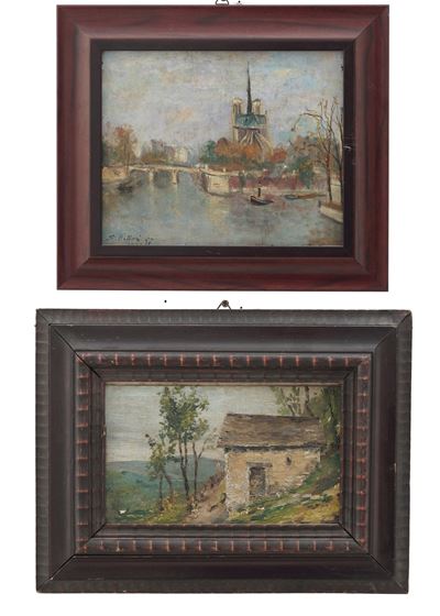Lotto di due paesaggi, cm 14,5 x 24