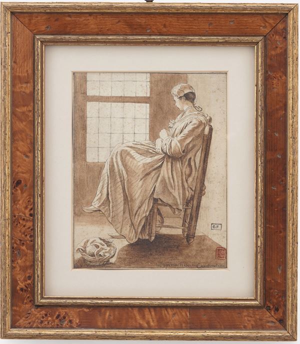 Scuola del XIX secolo Donna alla finestra