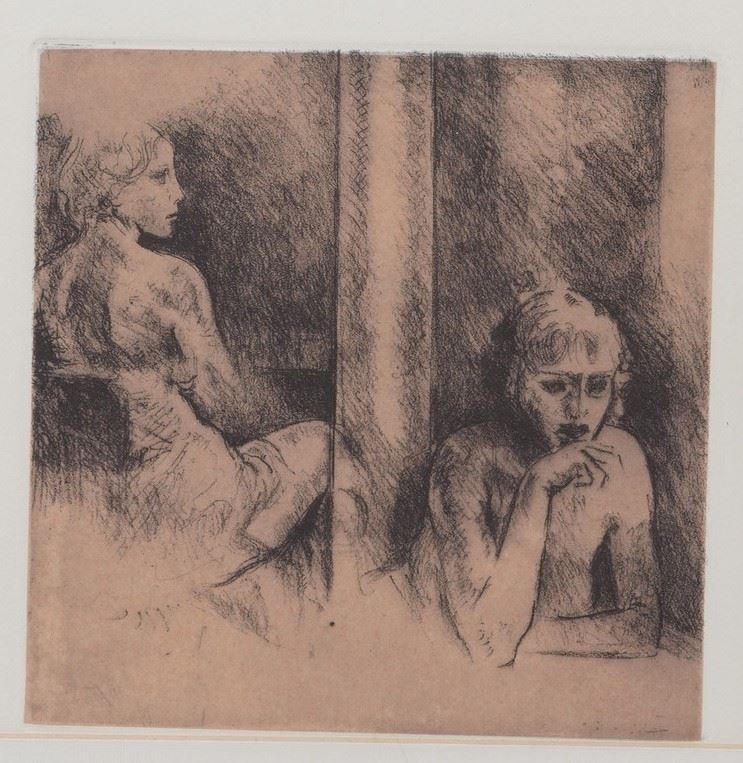 Due ragazze sedute  - Matita su carta - Asta Dipinti del XIX-XX Secolo - Cambi Casa d'Aste