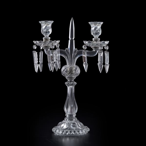 Candeliere in vetro a due luci. XX secolo