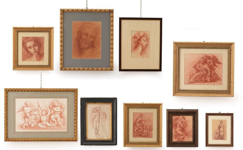 Ulisse Sartini Collezione di nove disegni  - Sanguigna su carta - Asta Antiquariato - Cambi Casa d'Aste