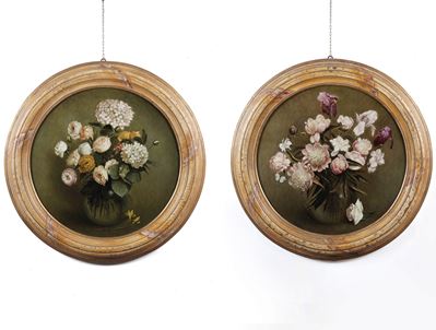 Ulisse Sartini Coppia di Composizioni di Fiori