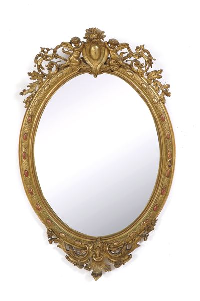 Specchiera in Legno Intagliato a Dorato. XIX Secolo
