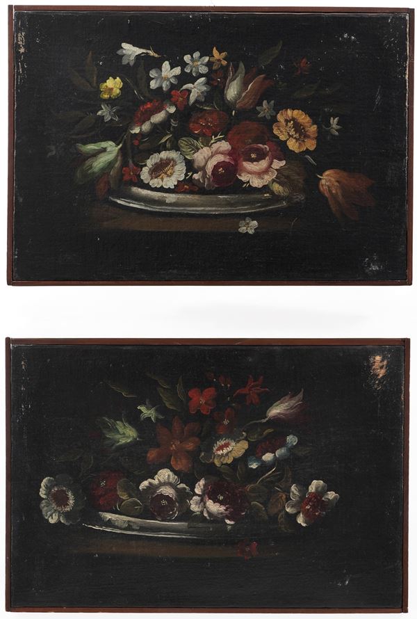 Scuola del XVIII secolo Nature morte con composizioni di fiori