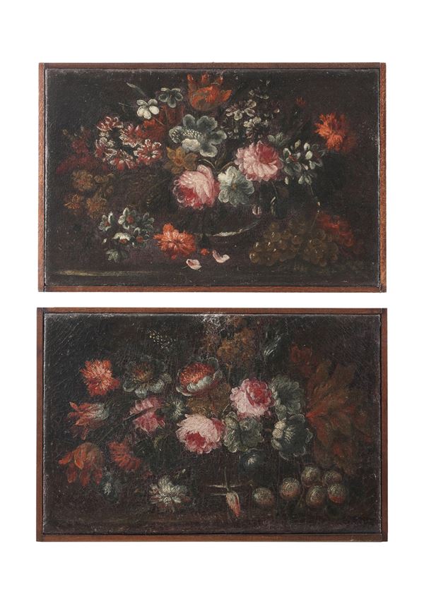 Scuola del XVIII secolo Nature morte con composizioni di fiori