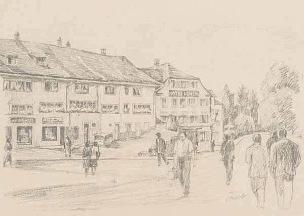 Scuola del XIX-XX secolo Veduta cittadina con figure