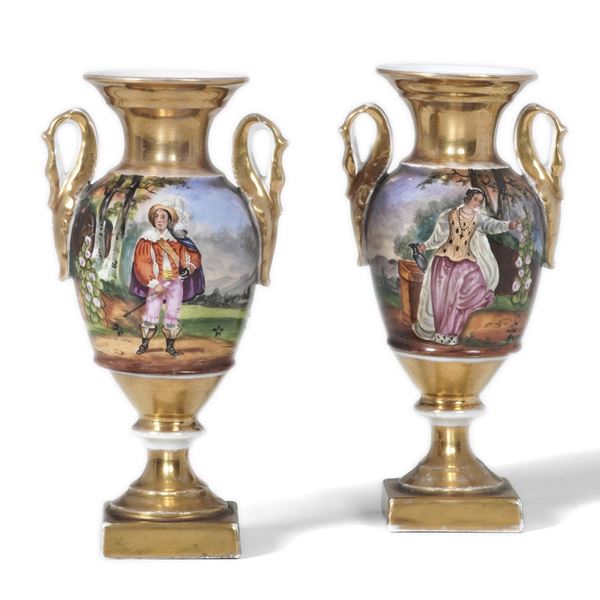 Coppia di piccoli vasi. Francia, probabilmente Parigi, secondo quarto del XIX secolo. 