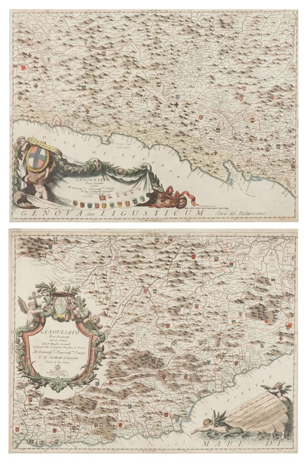 Coronelli Vincenzo (1650-1718) Il genovesato parte Occidentale../parte Orientale..In Venetia, presso Domenico Padovani