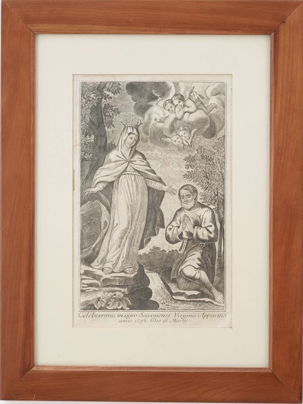 Incisore del XVIII-XIX secolo Celeberrima in agro Savonensi Virginis Apparitio anno 1536..