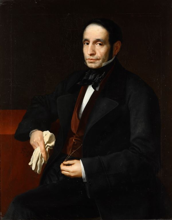 Pietro Bertora (XIX secolo) Ritratto di gentiluomo con guanti