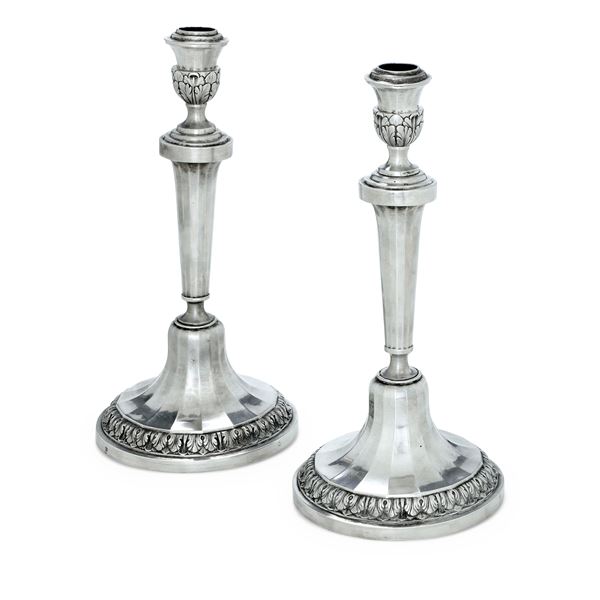 Genova, fine XVIII secolo. Marchio della "Torretta" per l'anno (1)796 Coppia di candelieri