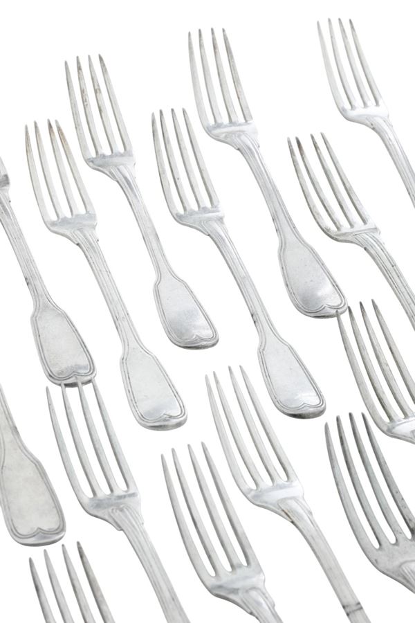 Insieme di 16 forchette. Genova, XIX secolo