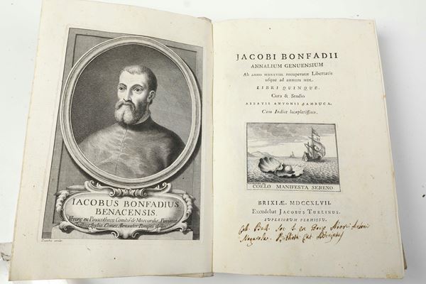Bonfadio Giacomo Annalium Genuensium.. Brixiae, excudebat Jacobus Turlinus, 1747