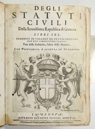 Giuseppe Pavoni, Statuti Degli Statuti Civili della Serenissima Republica di Genova