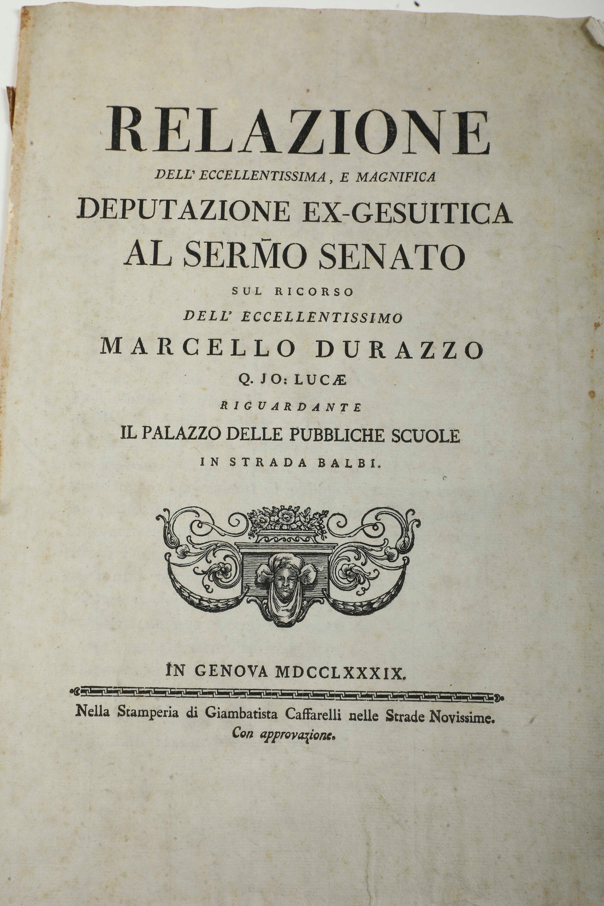 Collezione di Quattro Placchette del Secolo XVIII Relazione Dell'eccellentissima e Magnifica Depu...