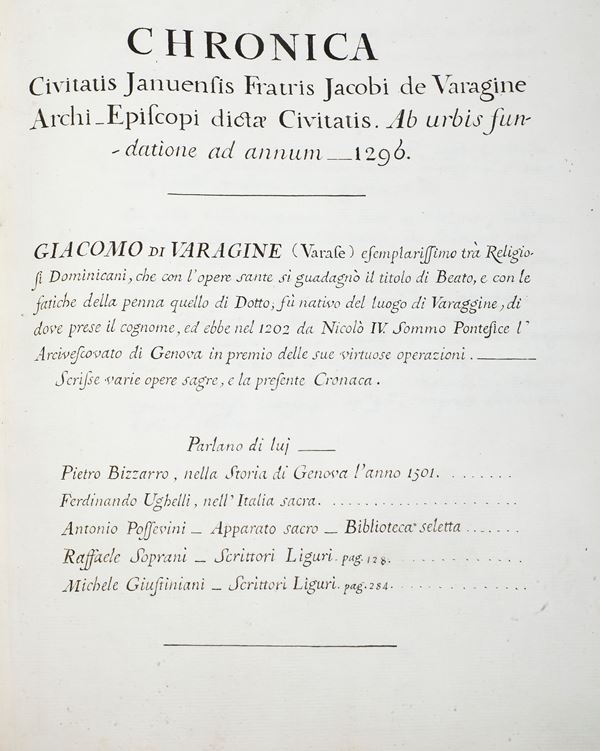 Da Varagine Jacopo (1230 ca.-1298) Chronica Civitati Ianuensis.. Manoscritto, fine XV-inizi XVI secolo  