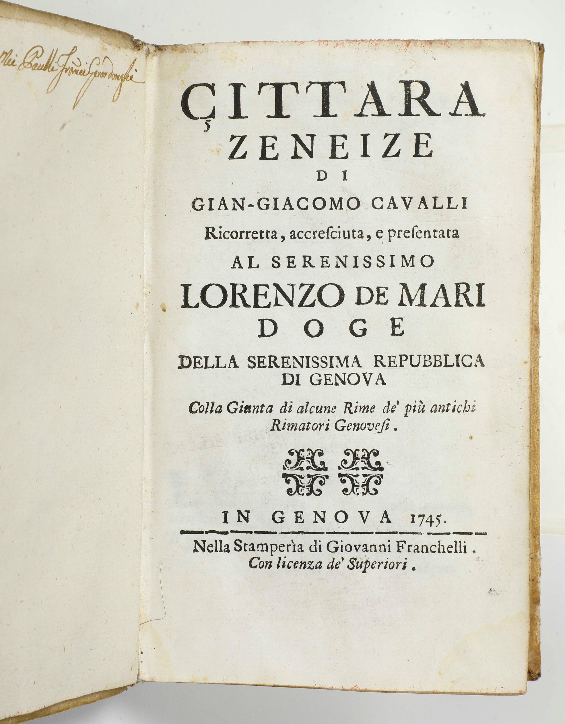 Gian Giacomo Cavalli, Cittara Zeneize, in Genova, 1745