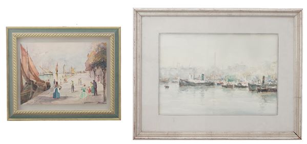 Lotto di due acquerelli firmati Zandrino e Merlo