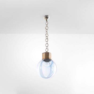 Lampada a sospensione in metallo e vetro, Italia, circa 1970